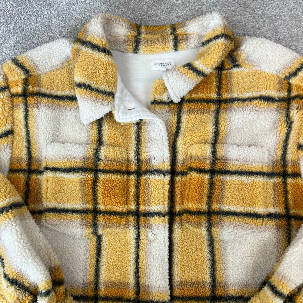 Sincerely Jules For Bandier Aspen Sherpa Jacket in Amber Plaid Shacket (Sz L) - Picture 6 of 11